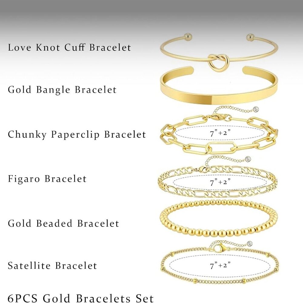 Gold Bracelets for Women 18k Gold Plated Bracelet Stack Bangle Cuff Bracelet Set - Picture 5 of 6